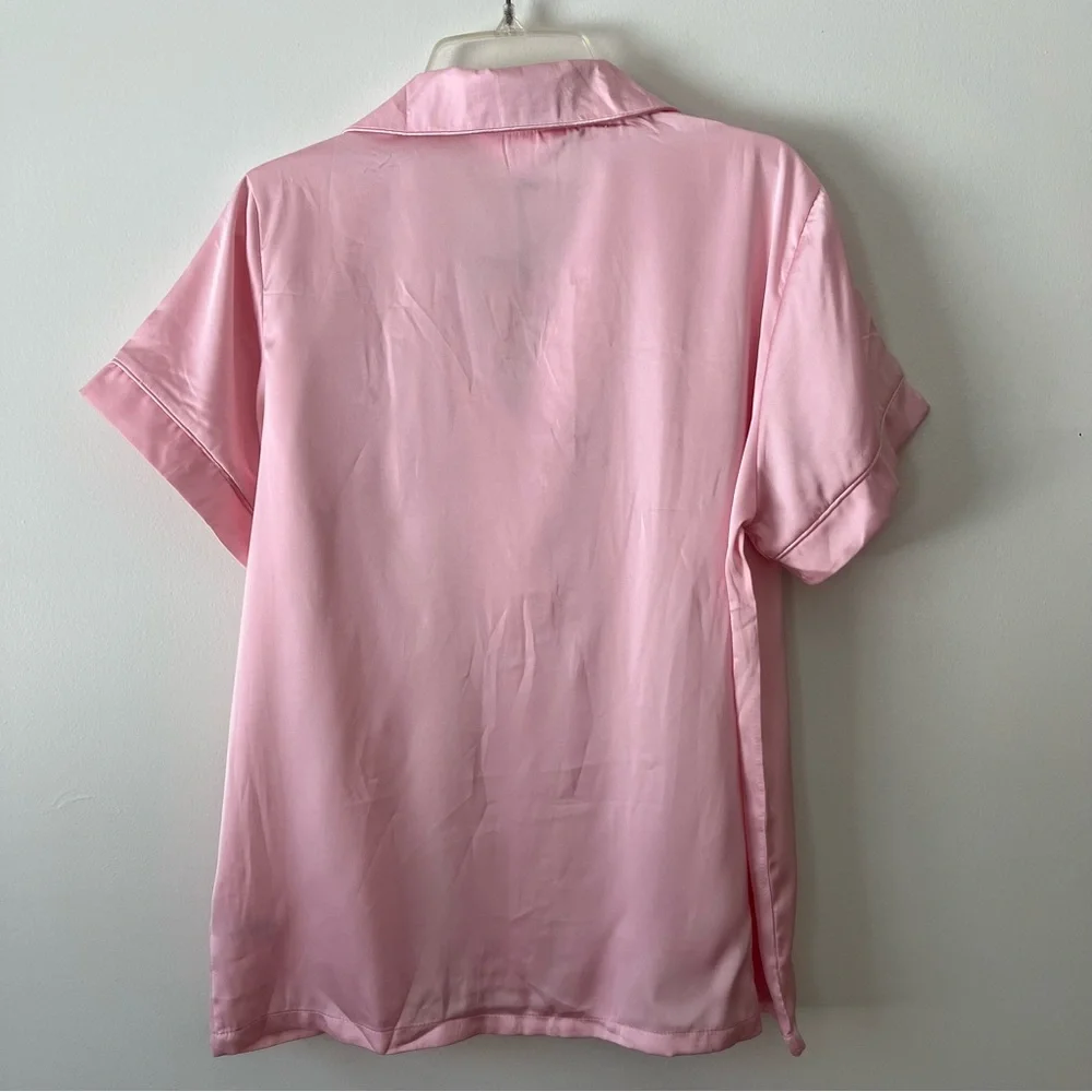 Juicy Couture Satin Pajama Top Medium Pink Rhinestones Button Up NEW